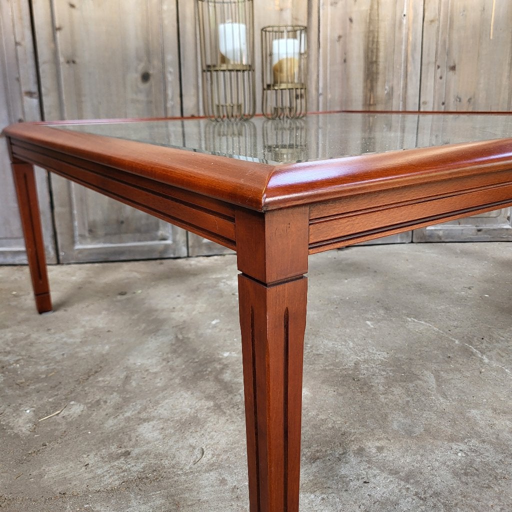 Salontafel kersenhout met glas, Huis en Inrichting, Tafels | Salontafels, Gebruikt, 100 tot 150 cm, Vierkant, Kersenhout