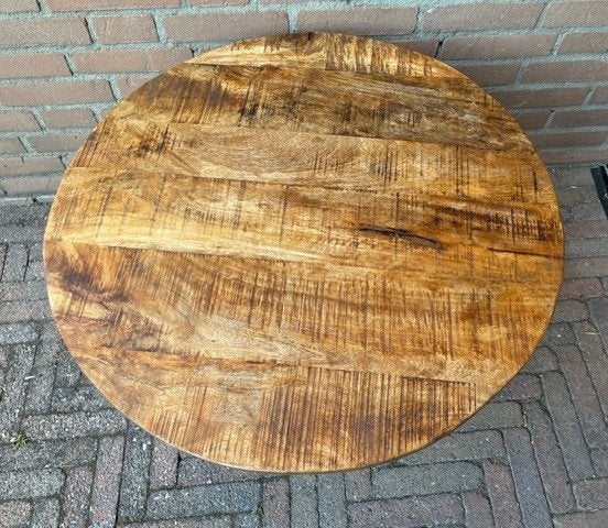 Salontafel 68x44cm rond met mangohouten blad, Huis en Inrichting, Gebruikt, 50 tot 100 cm, Rond, 50 tot 100 cm