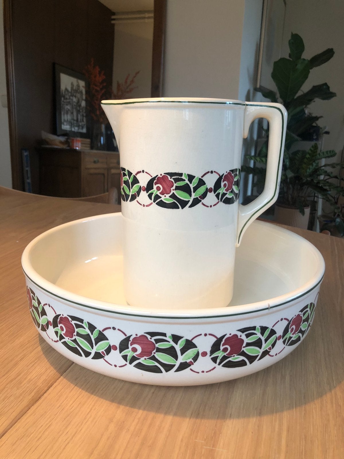 Vintage lampetstel | of fruitschaal en waterkan, Ophalen