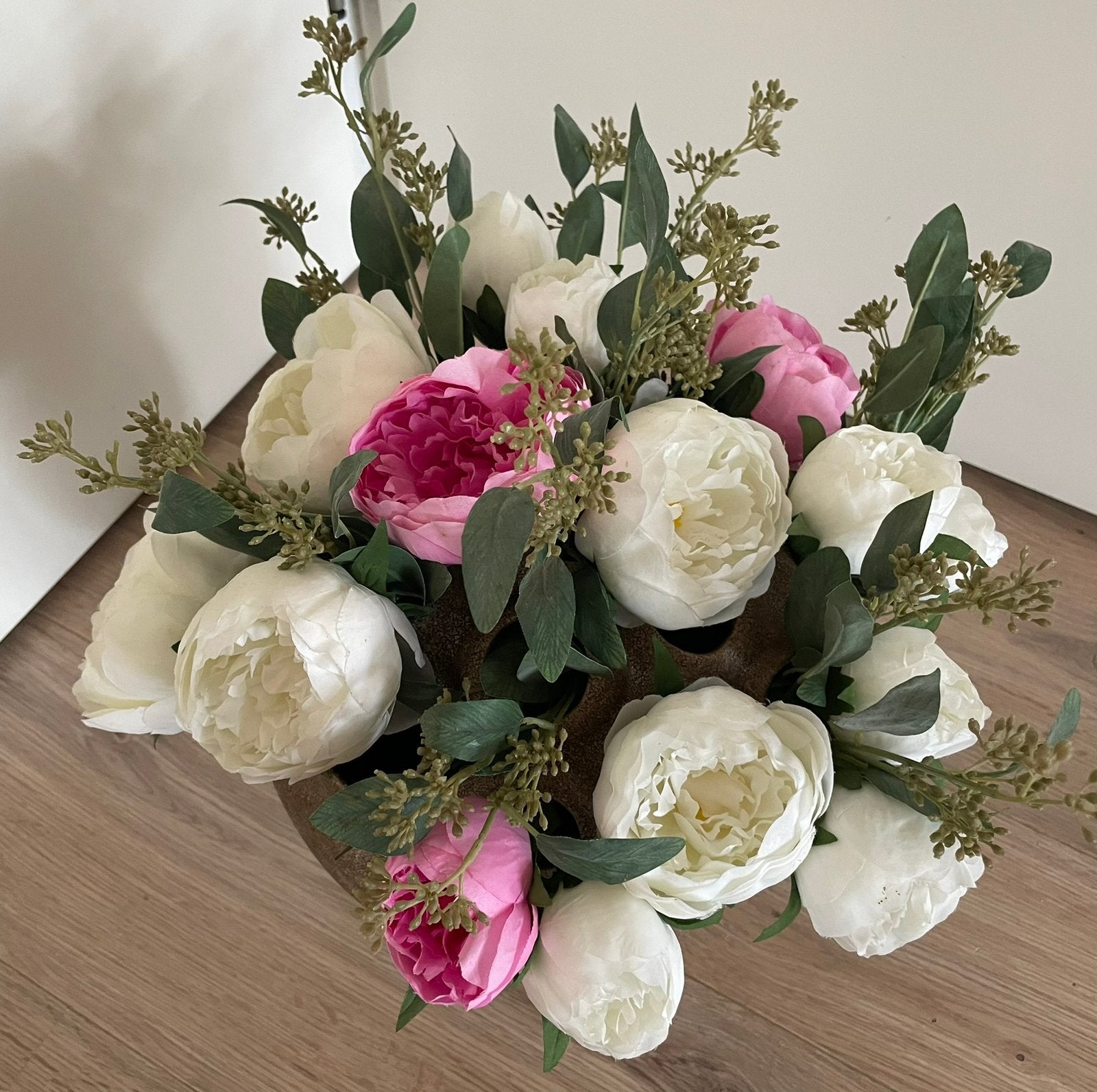 Boeket zijden bloemen - pioenrozen - kunstbloem - boeket, Ophalen, Zo goed als nieuw, Kunstbloem, Binnen