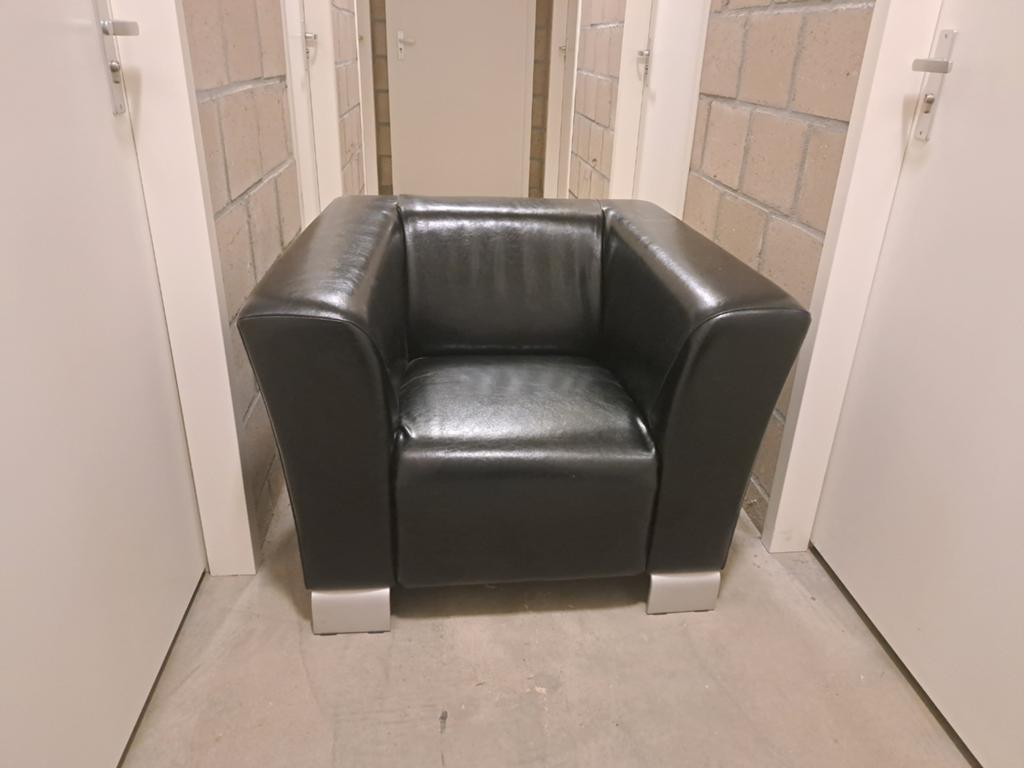 Zwarte leren fauteuil - Zo goed als nieuw, Ophalen, Zo goed als nieuw, Zwart, Leer