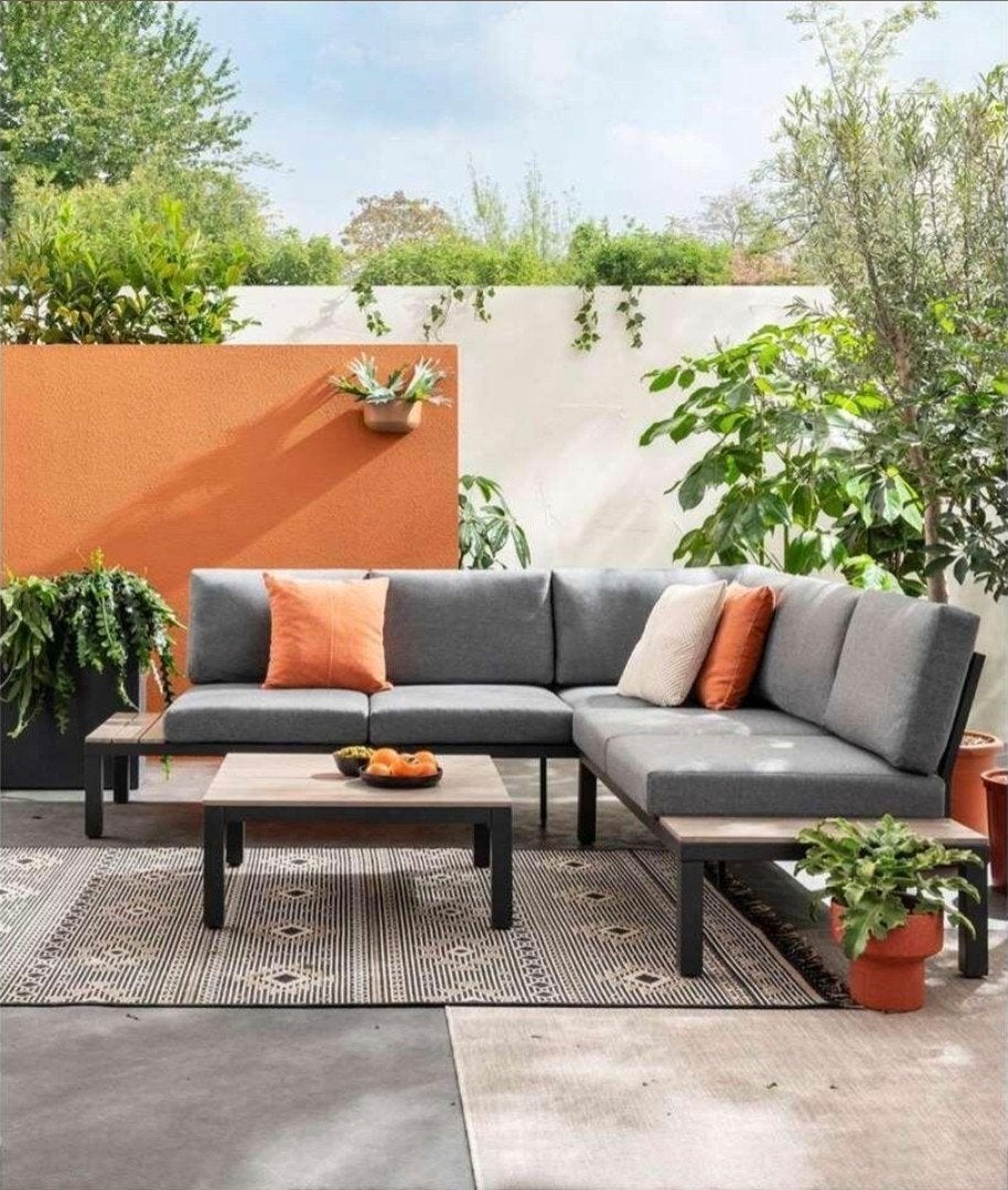 Loungebank + Zitkussens - Le Sud  - Antraciet - Tuinset, Ophalen, 5 zitplaatsen, Aluminium, Zo goed als nieuw