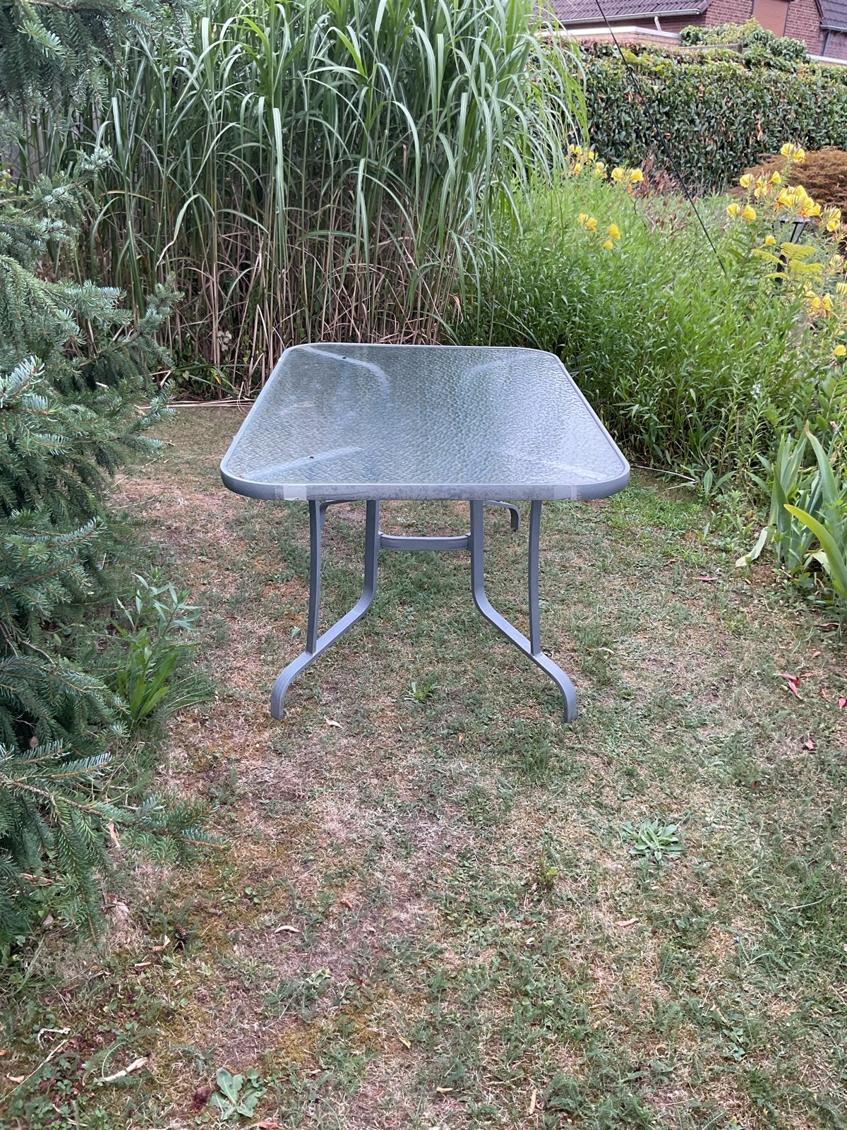 Lichtgewicht tuintafel met glazen blad (153x98x70cm), Ophalen, Gebruikt, Rechthoekig, Aluminium
