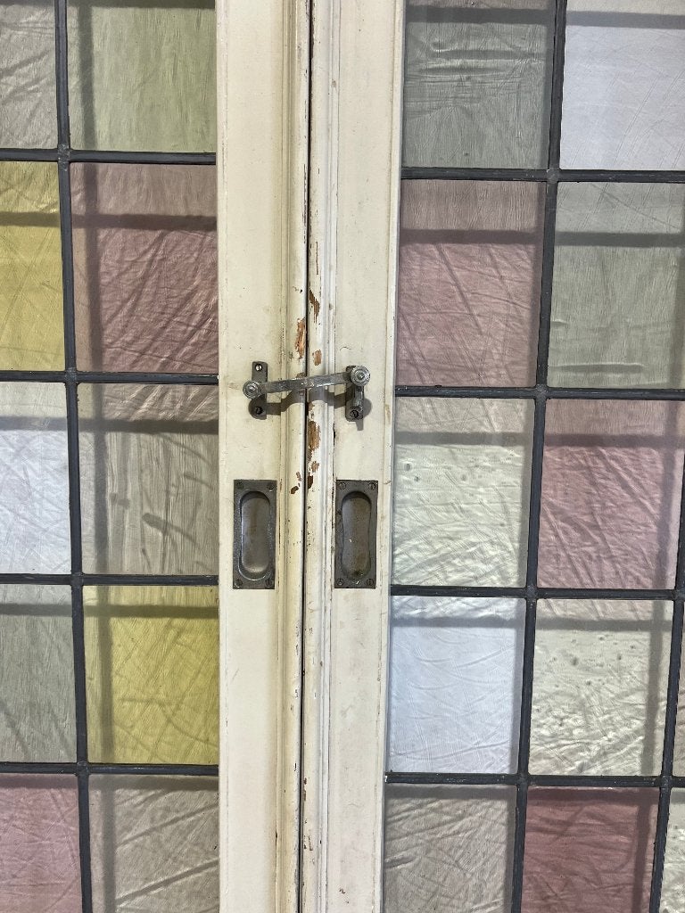 Set ensuite schuifdeuren met kleur glas in lood, Gebruikt, 120 cm of meer, Binnendeur, Ophalen of Verzenden