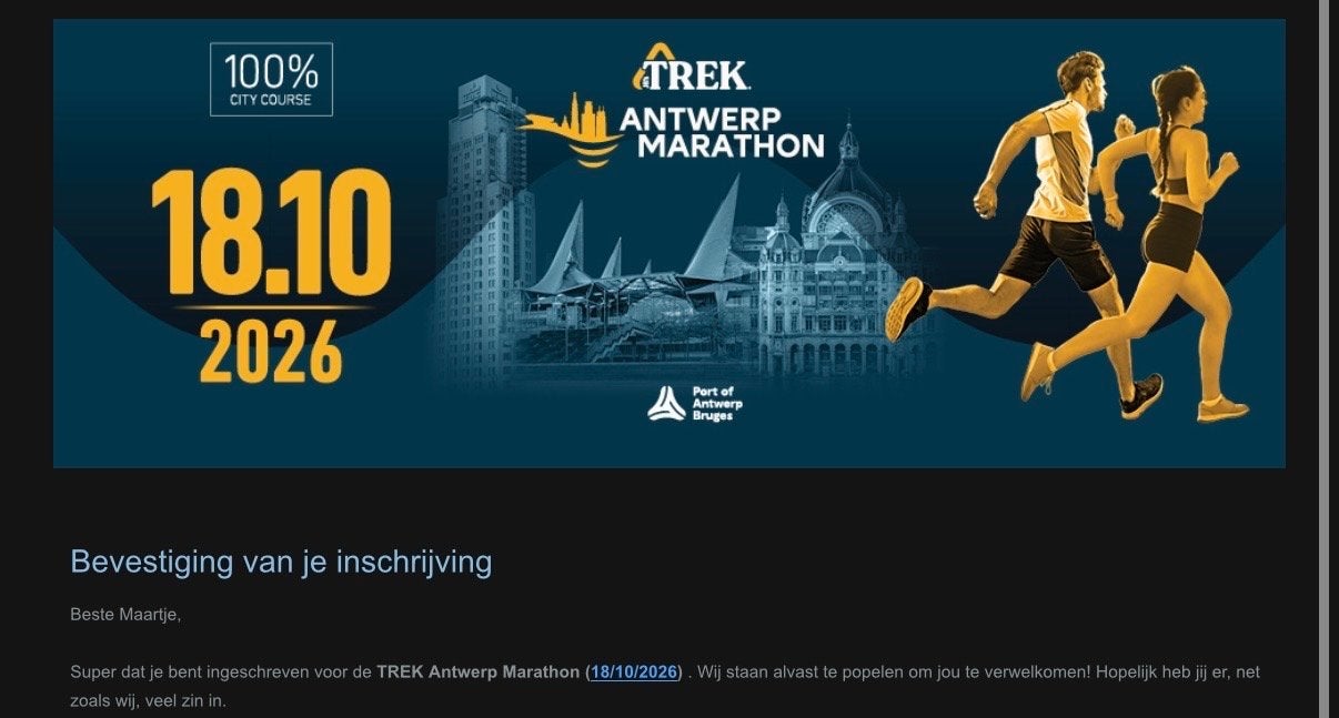 Startbewijs Marathon Antwerpen, Eén persoon, Oktober