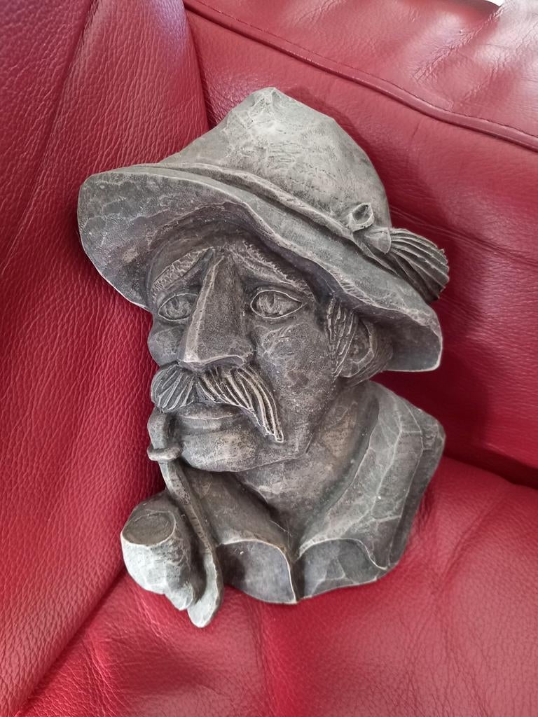 Wanddecoratie man met pijp - Vintage stijl, Antiek en Kunst, Kunst | Beelden en Houtsnijwerken, Ophalen of Verzenden