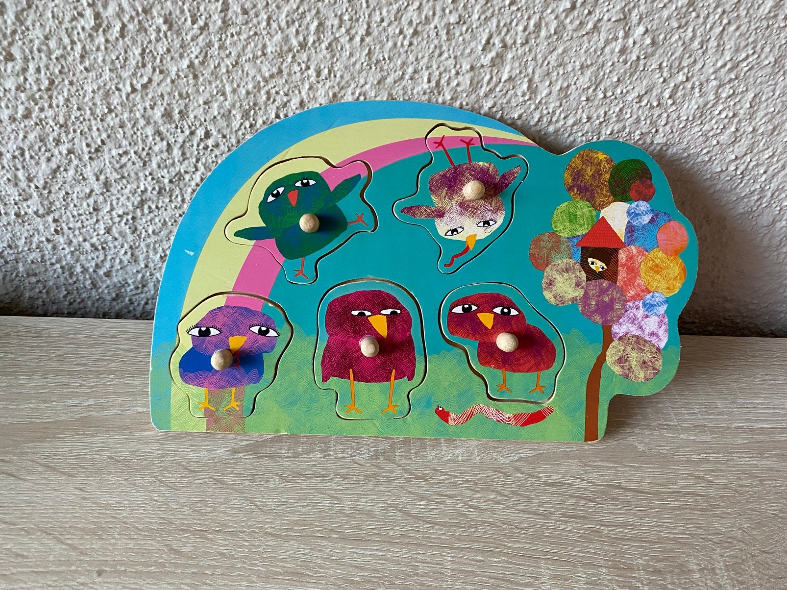 Houten puzzel met 5 puzzelstukken, Ophalen of Verzenden, Zo goed als nieuw