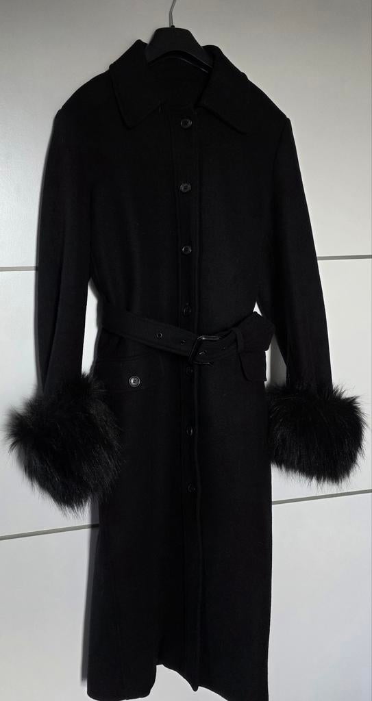 Zwarte Mantego jas met afneembare nepbont mouwen, maat M, Kleding | Dames, Jassen | Winter, Verzenden