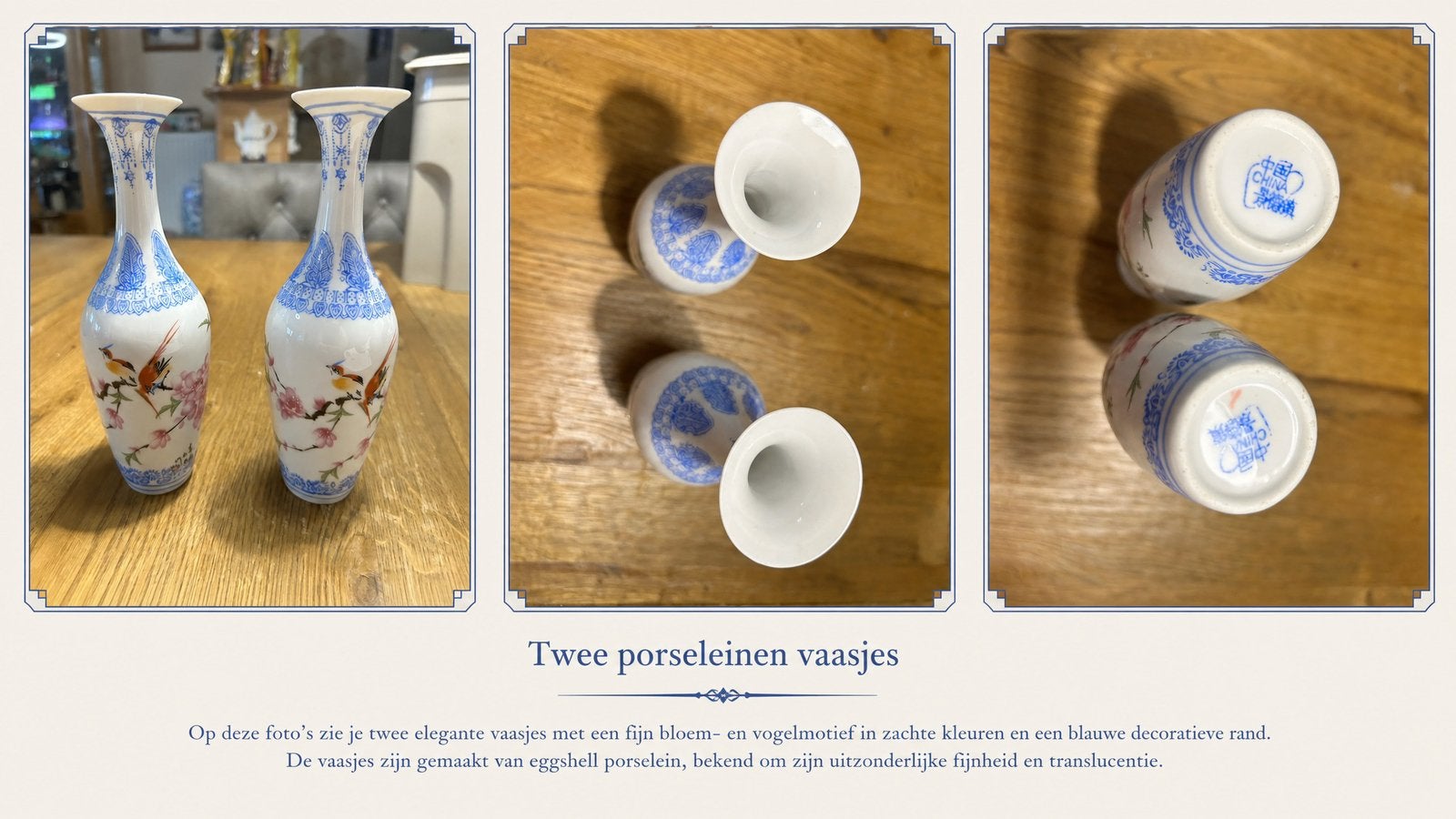 Twee elegante eggshell porseleinen vaasjes China, Ophalen of Verzenden