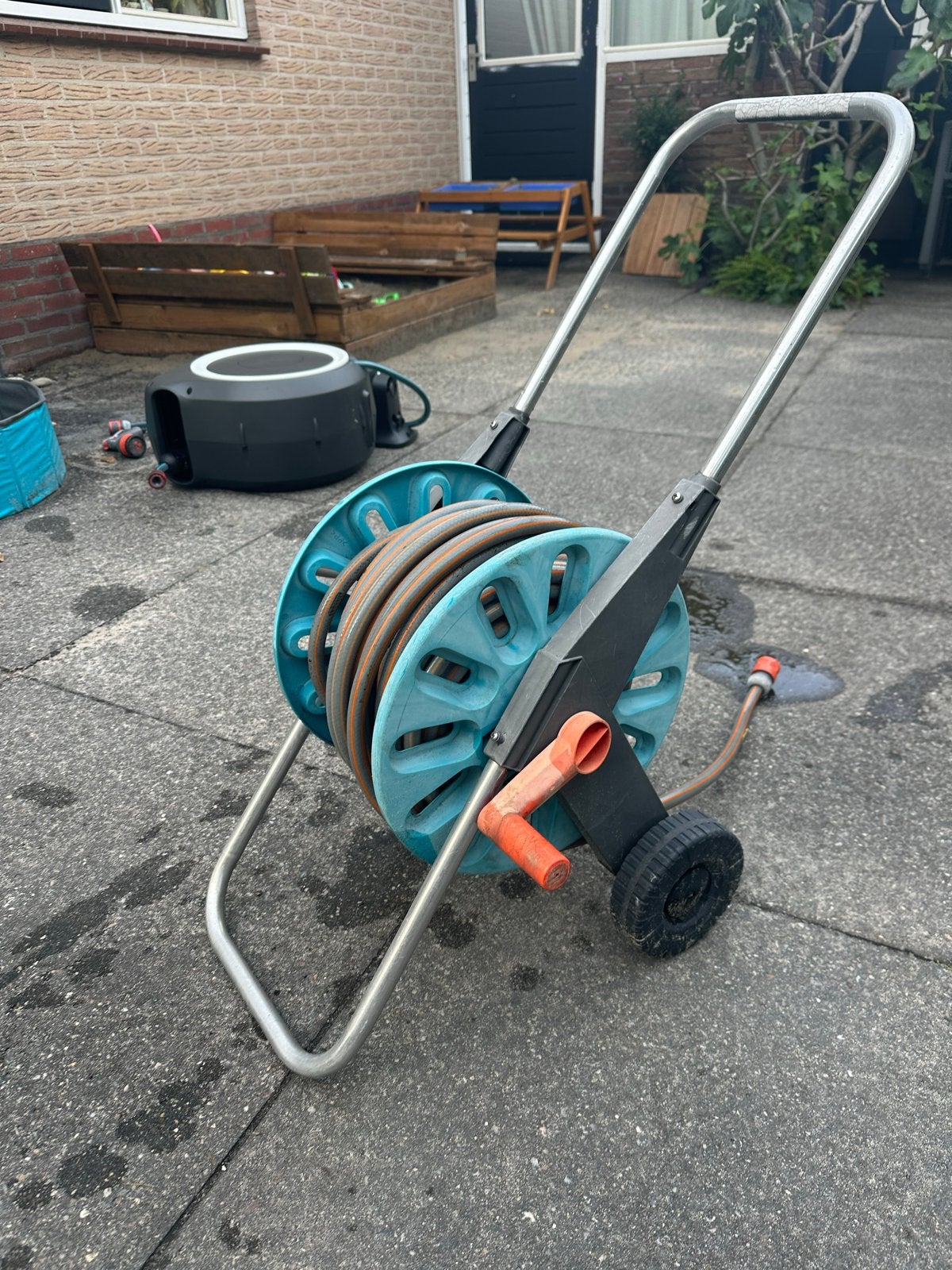 Tuinslanghaspel met 20 meter tuinslang, Tuin en Terras, Ophalen, Gebruikt, Tuinslanghaspel