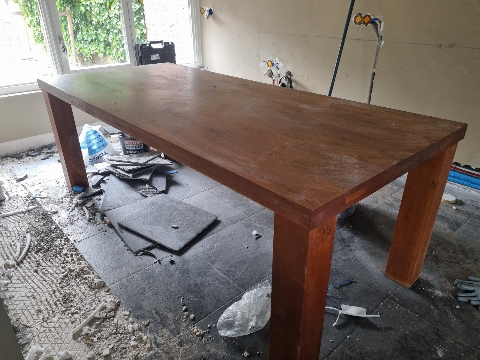 Zware eiken eettafel 220x90cm, Huis en Inrichting, Tafels | Eettafels, Eikenhout, 200 cm of meer, Vijf personen of meer, Rechthoekig