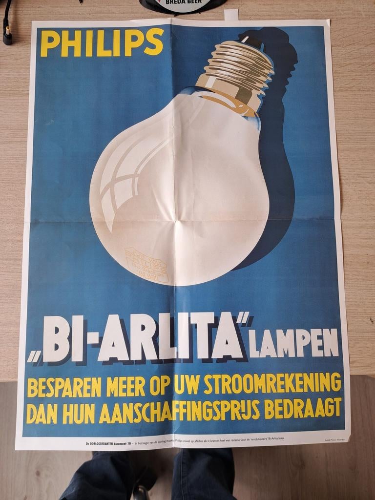 Reclame poster Philips Gloeilamp Eindhoven, Verzenden, Gebruikt, Overige typen