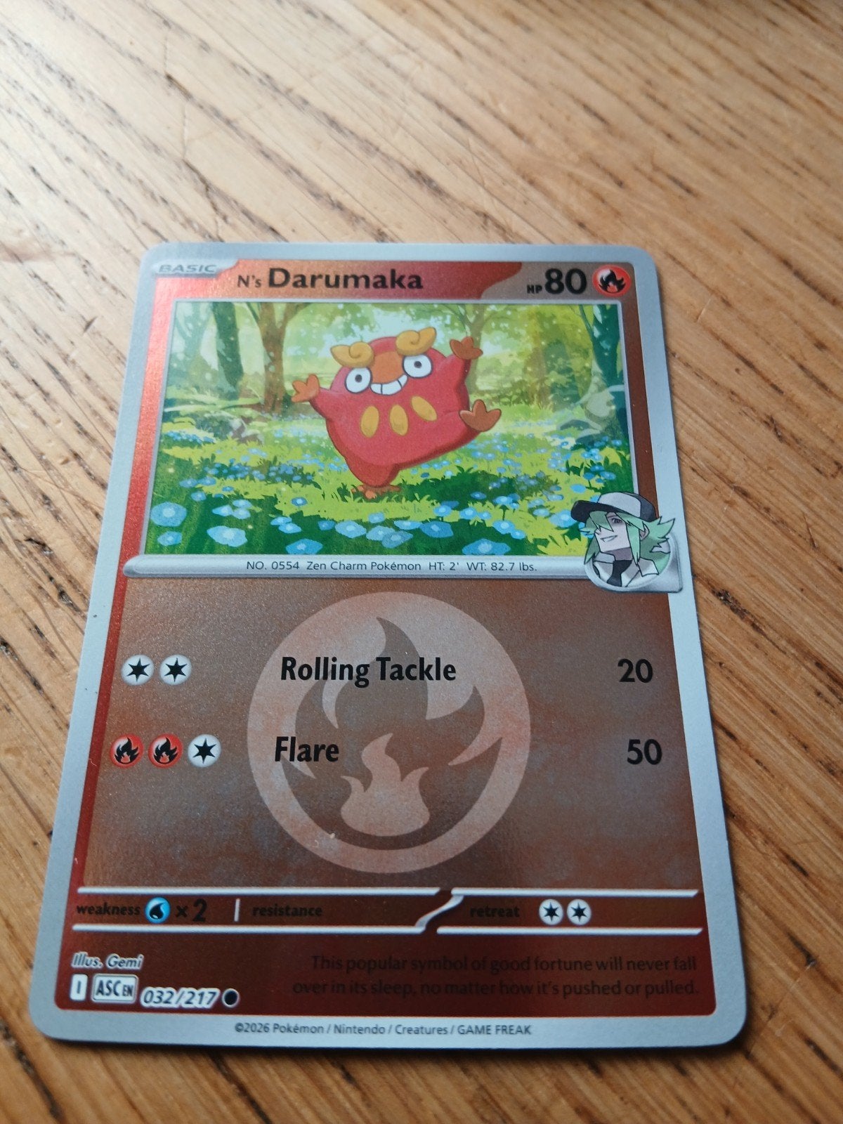 Pokémon Kaart: N's Darumaka (032/217) - Zen Charm, Ophalen of Verzenden, Zo goed als nieuw, Losse kaart