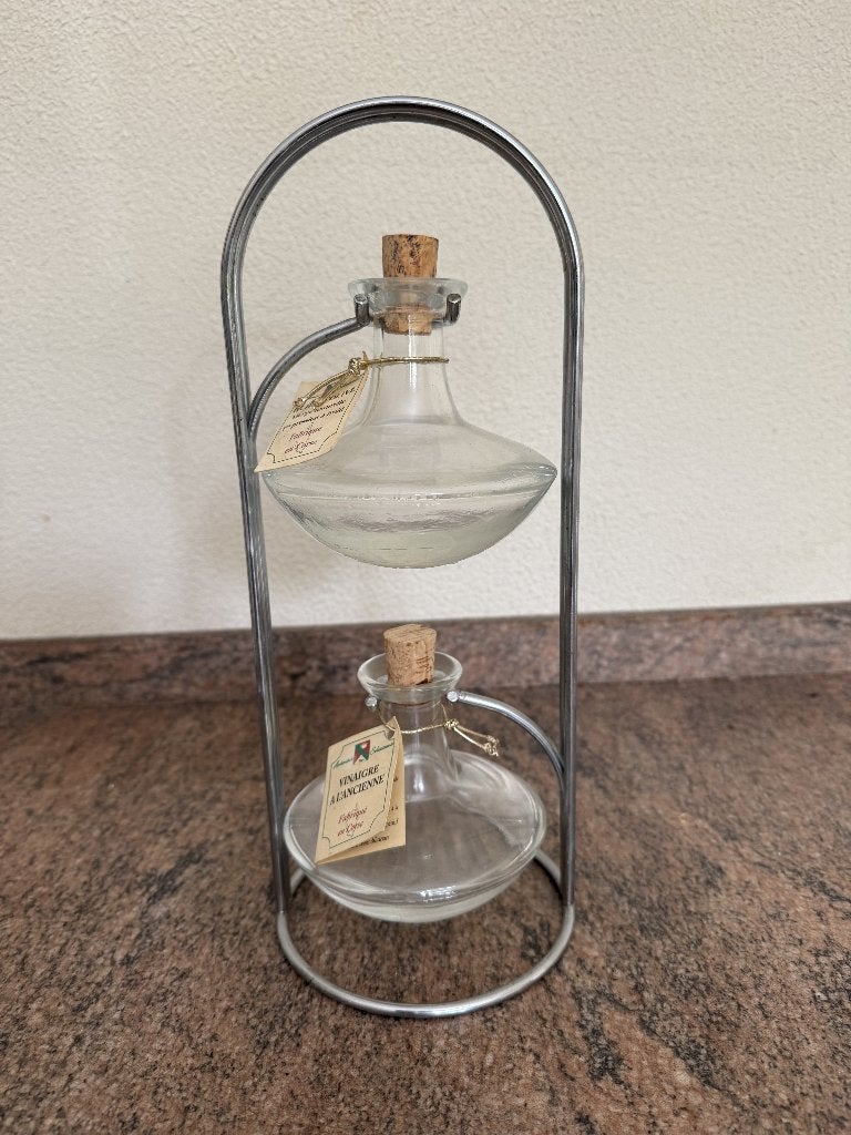 Chique glazen design Olie- en Azijn-set., Ophalen, Zilver, Zo goed als nieuw, Overige merken
