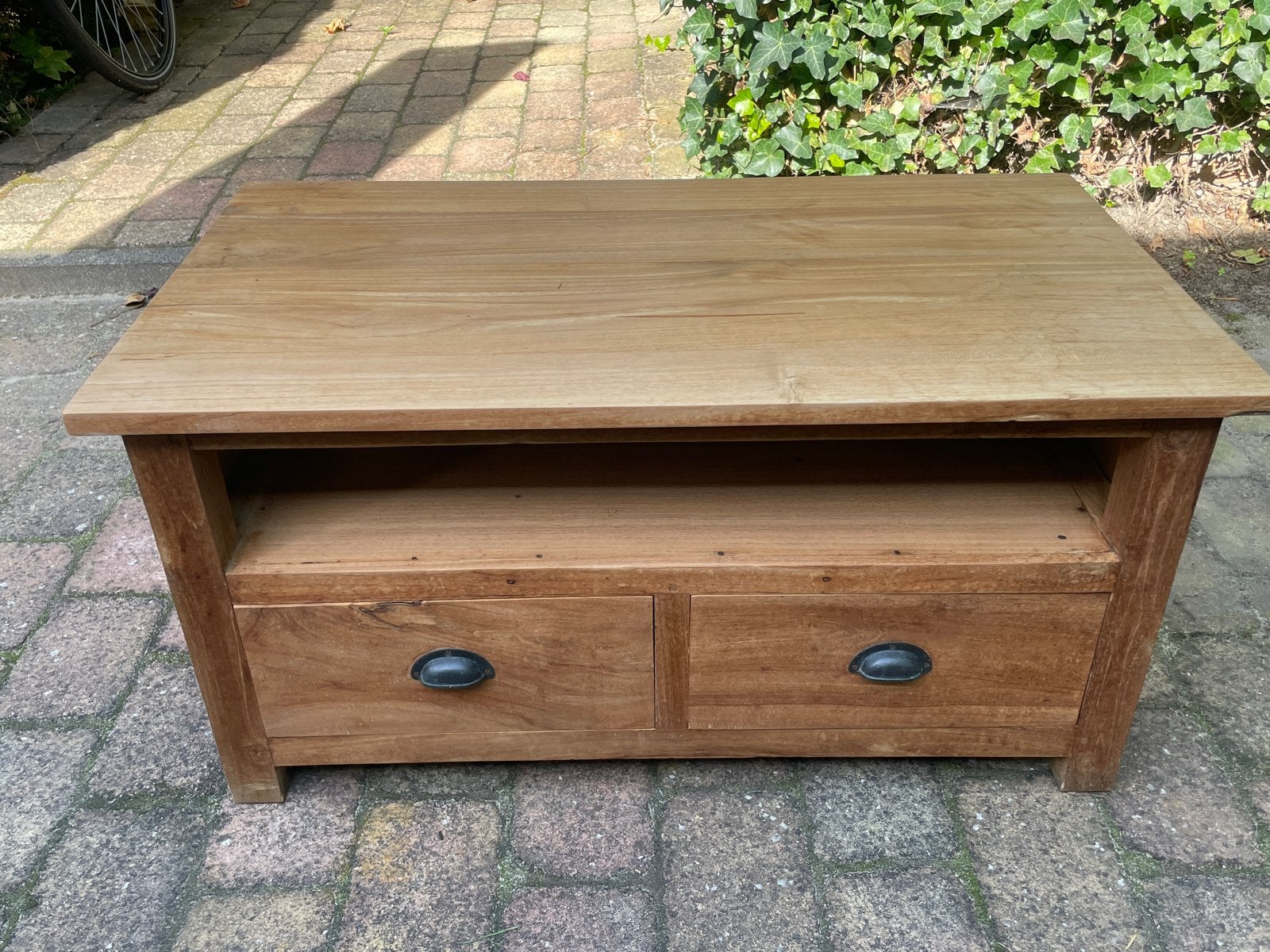 Teak houten tv kast 95x55x45 cm met lades, Gebruikt, Teakhout, Minder dan 100 cm, 25 tot 50 cm