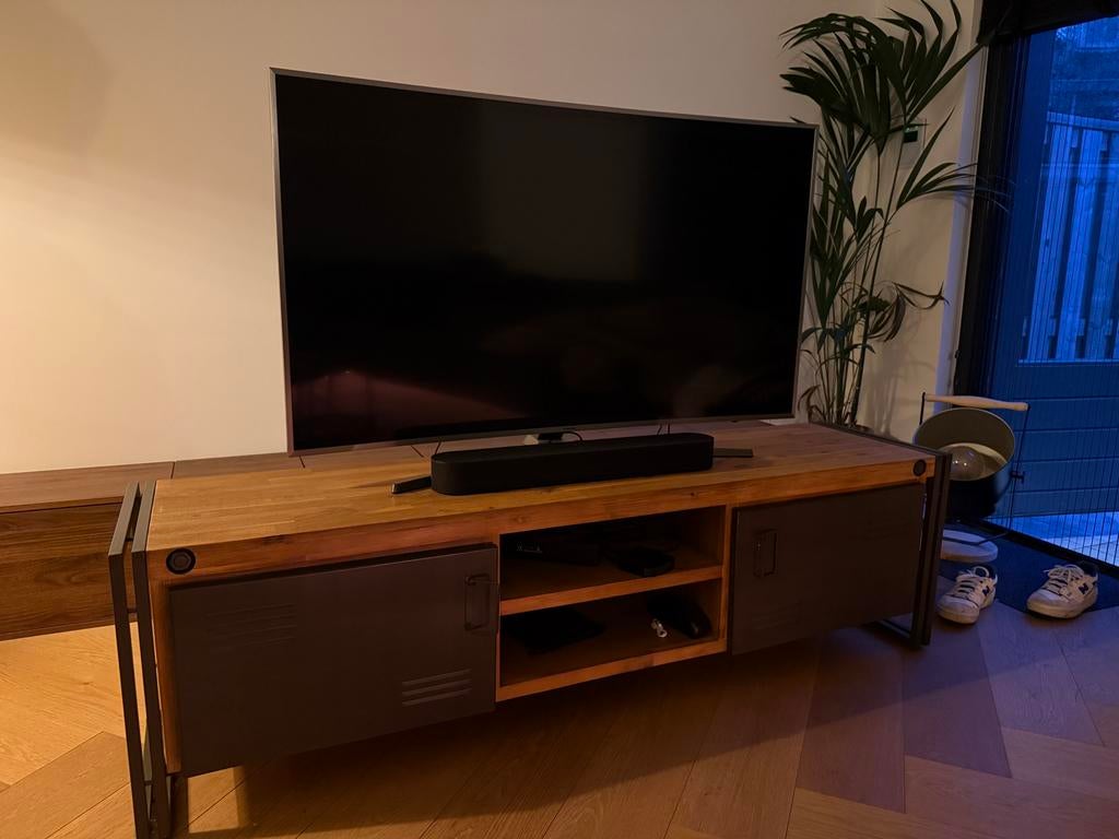 moet weg!! Robuust kwaliteits TV-meubel met industriële look, Ophalen, Gebruikt, 150 tot 200 cm, Minder dan 100 cm
