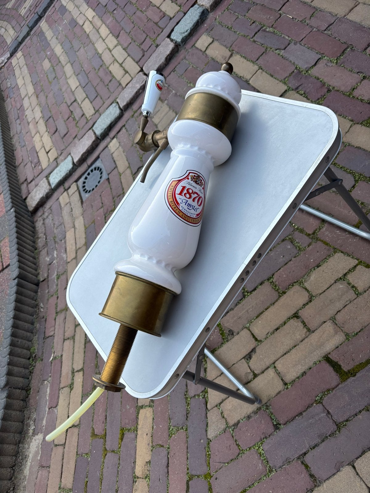 Vintage Amstel 1870 Bier Tapkraan - Wit Porselein & Messing, Ophalen of Verzenden