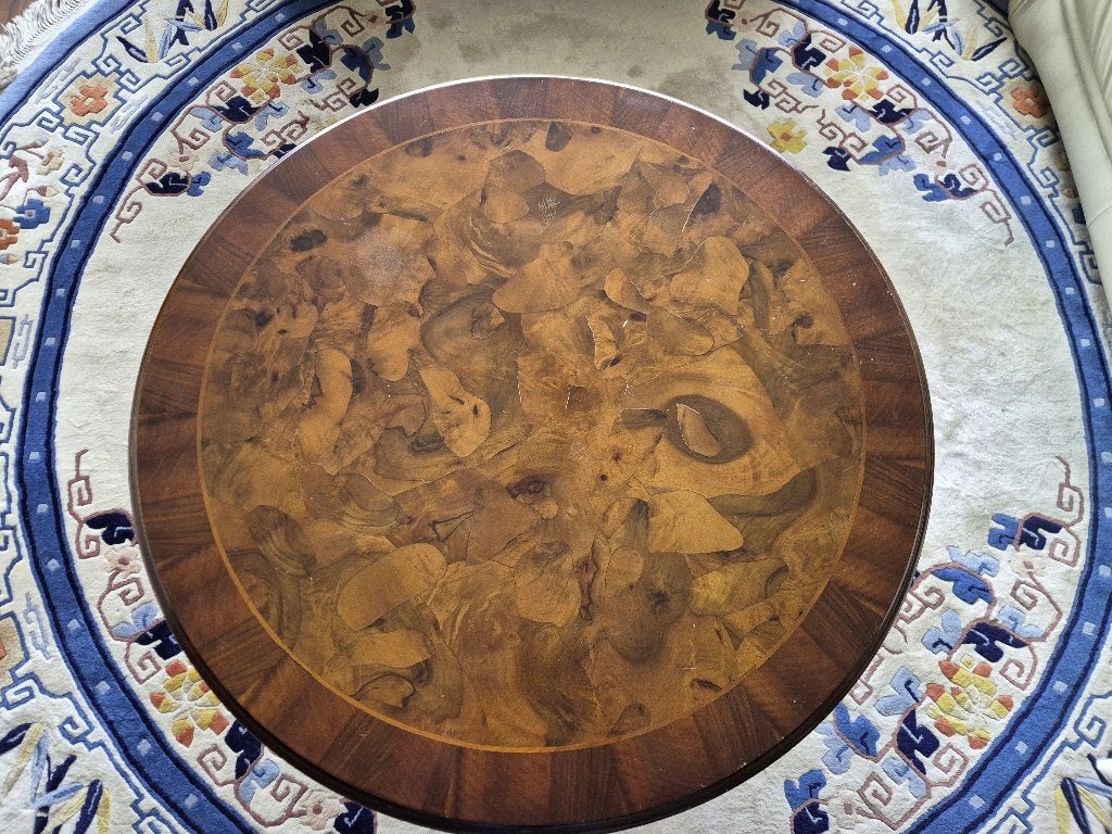 Royale Klassieke Salontafel met Houtinlegwerk - Ø 100 cm, Ophalen, 50 – 75, Gebruikt, Rond