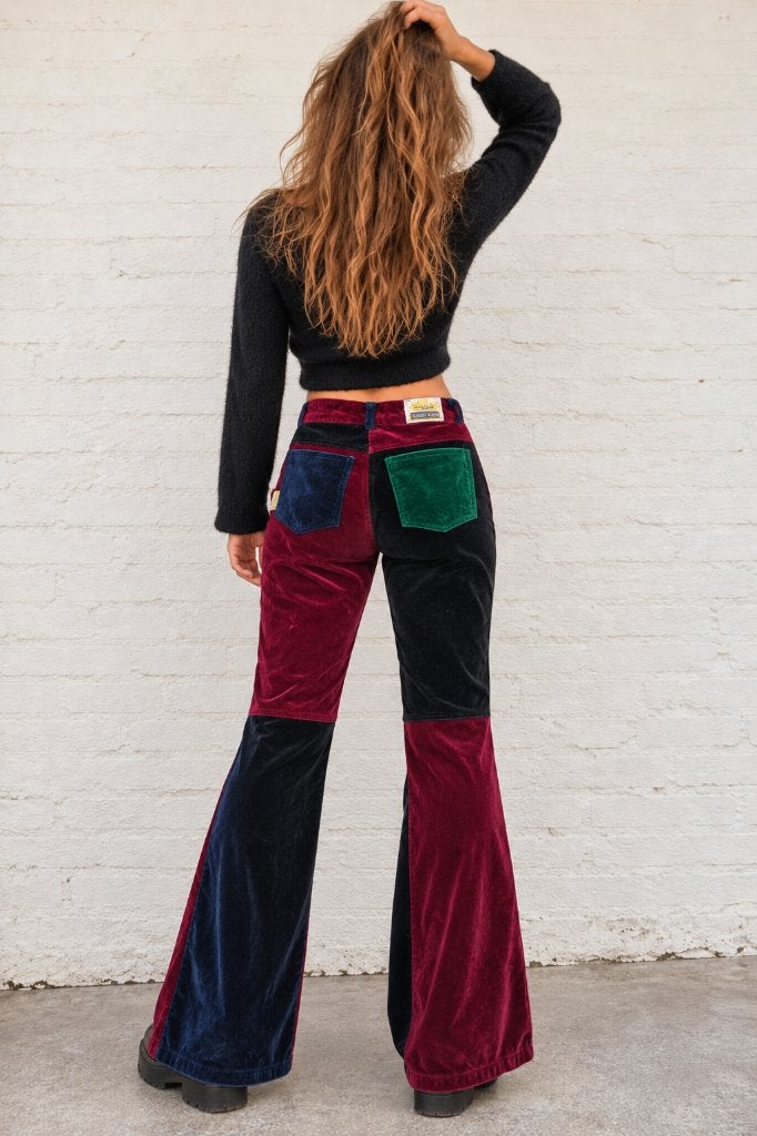 Attack Unlimited vintage velvet patchwork flared broek Y2K, Meerkleurig, Ophalen of Verzenden, Zo goed als nieuw, Vintage