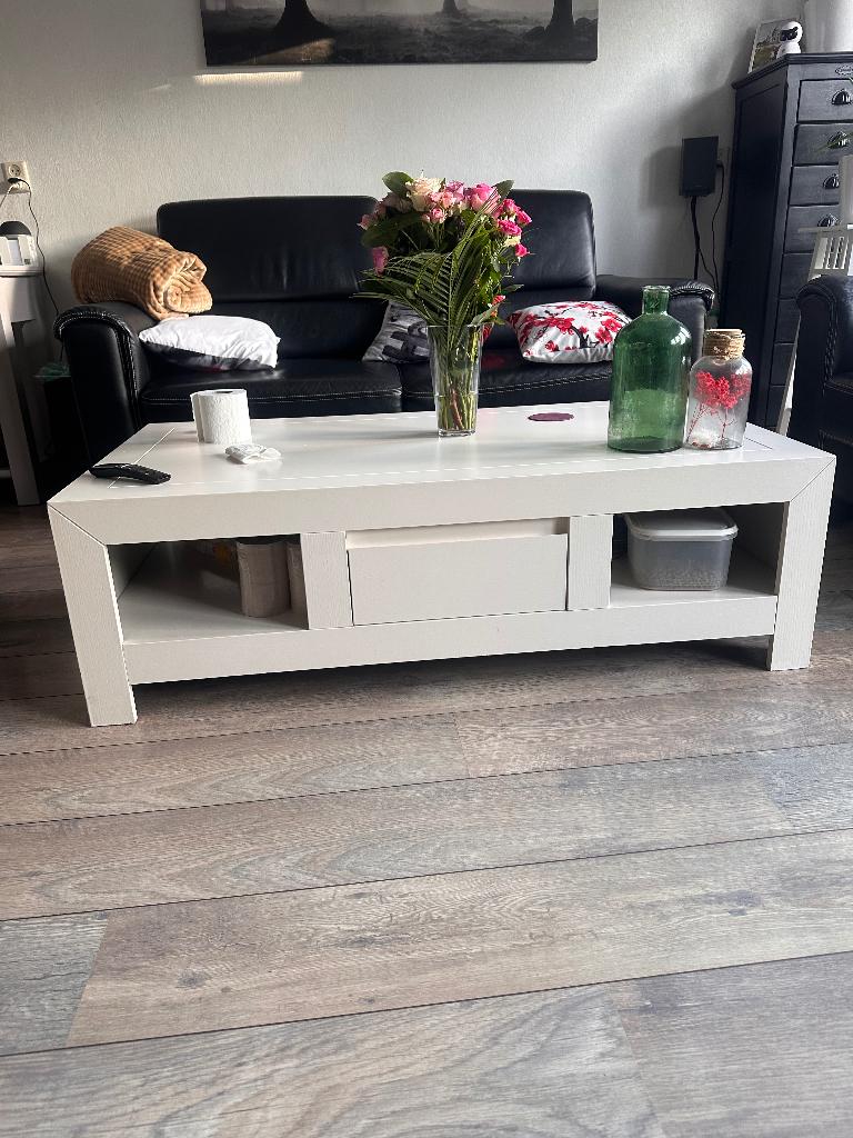 Verkoop zwart echt leer Bankstel en wite salon tafel, Huis en Inrichting, Ophalen, Gebruikt, Minder dan 75 cm, 150 tot 200 cm
