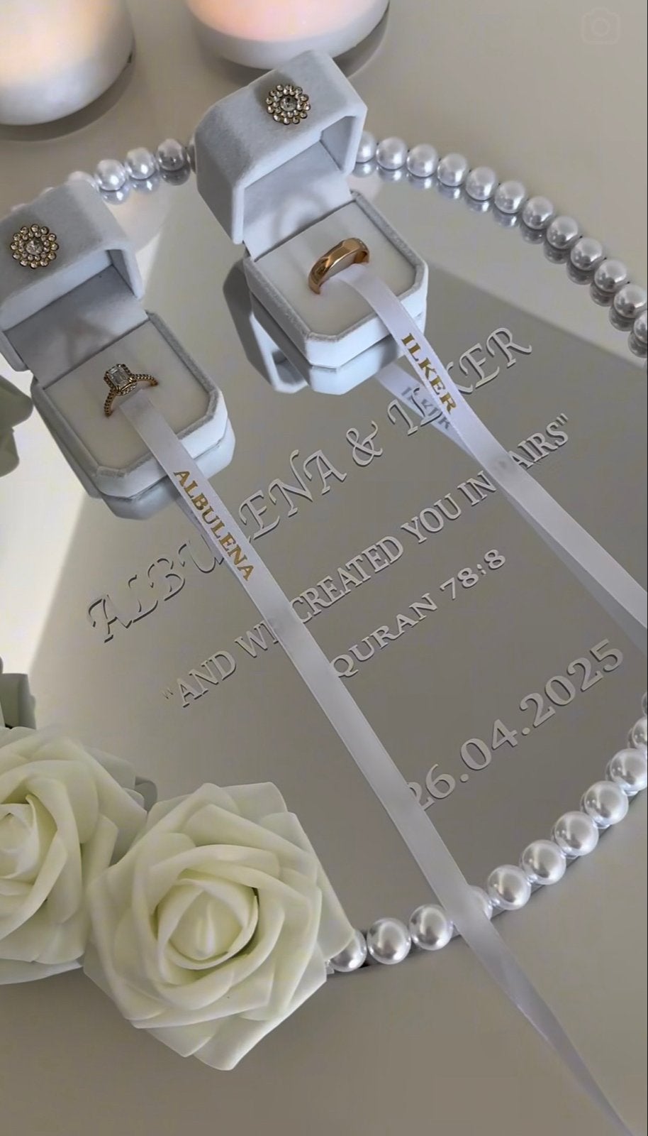 Gepersonaliseerd spiegel dienblad voor verloving/bruiloft, Sieraden, Tassen en Uiterlijk, Ringen, Overige materialen, Wit, Nieuw