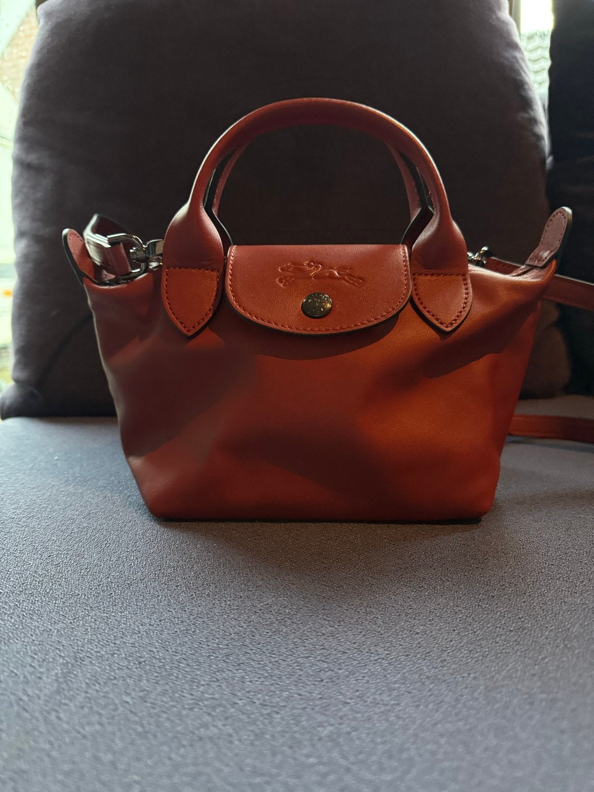 Longchamp Le Pliage XS Mini Handtas Leer - Rood, Ophalen of Verzenden, Zo goed als nieuw, Rood, Handtas