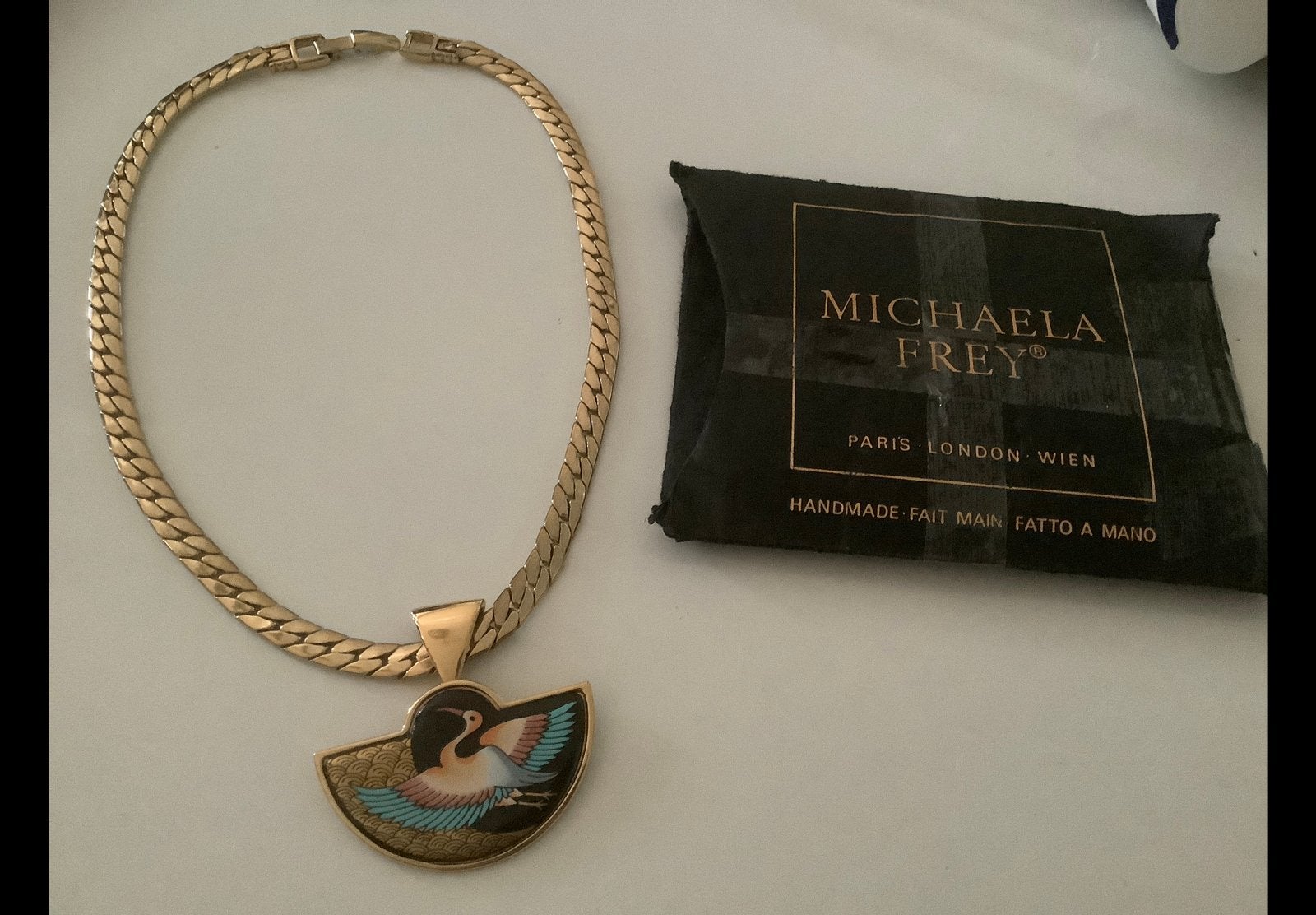 Vintage set ketting hanger Michaela Frey Wille Emaille 24 GP, Sieraden, Tassen en Uiterlijk, Ophalen of Verzenden, Zo goed als nieuw
