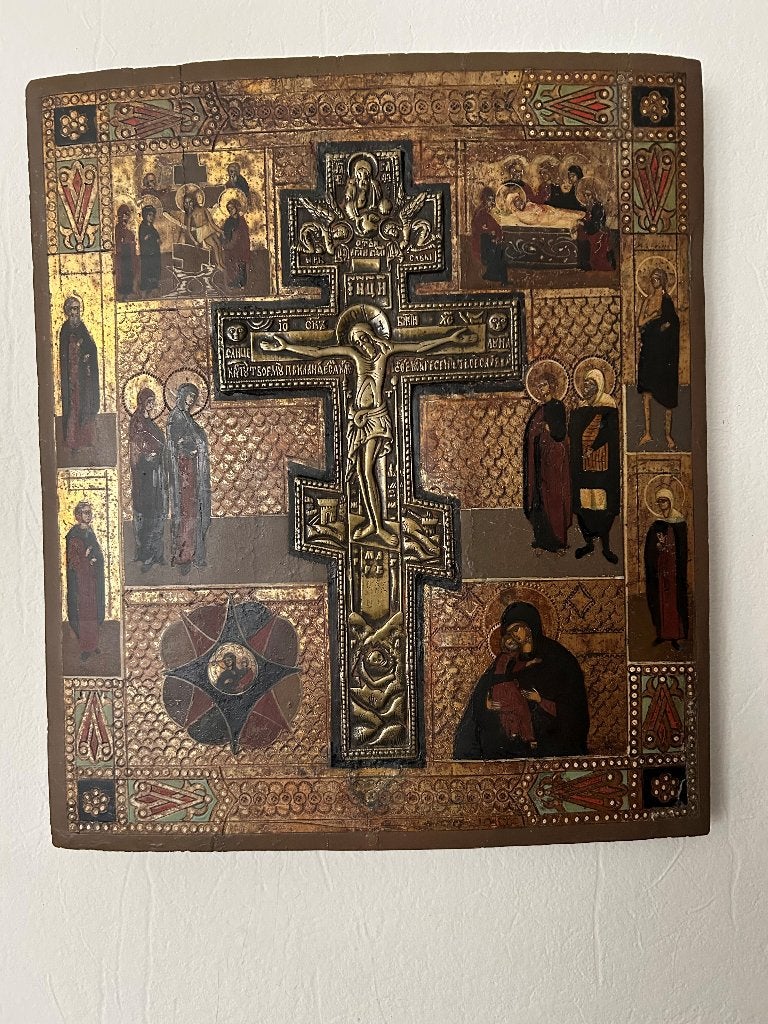 Russische staurotheek icoon 19de eeuw antiek mooie conditie, Antiek en Kunst, Ophalen of Verzenden