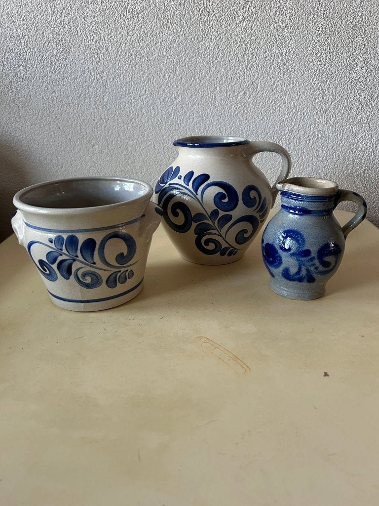 Duitse zoutglazuur keramiek vazen en potten 3 stuks, Antiek en Kunst, Ophalen of Verzenden