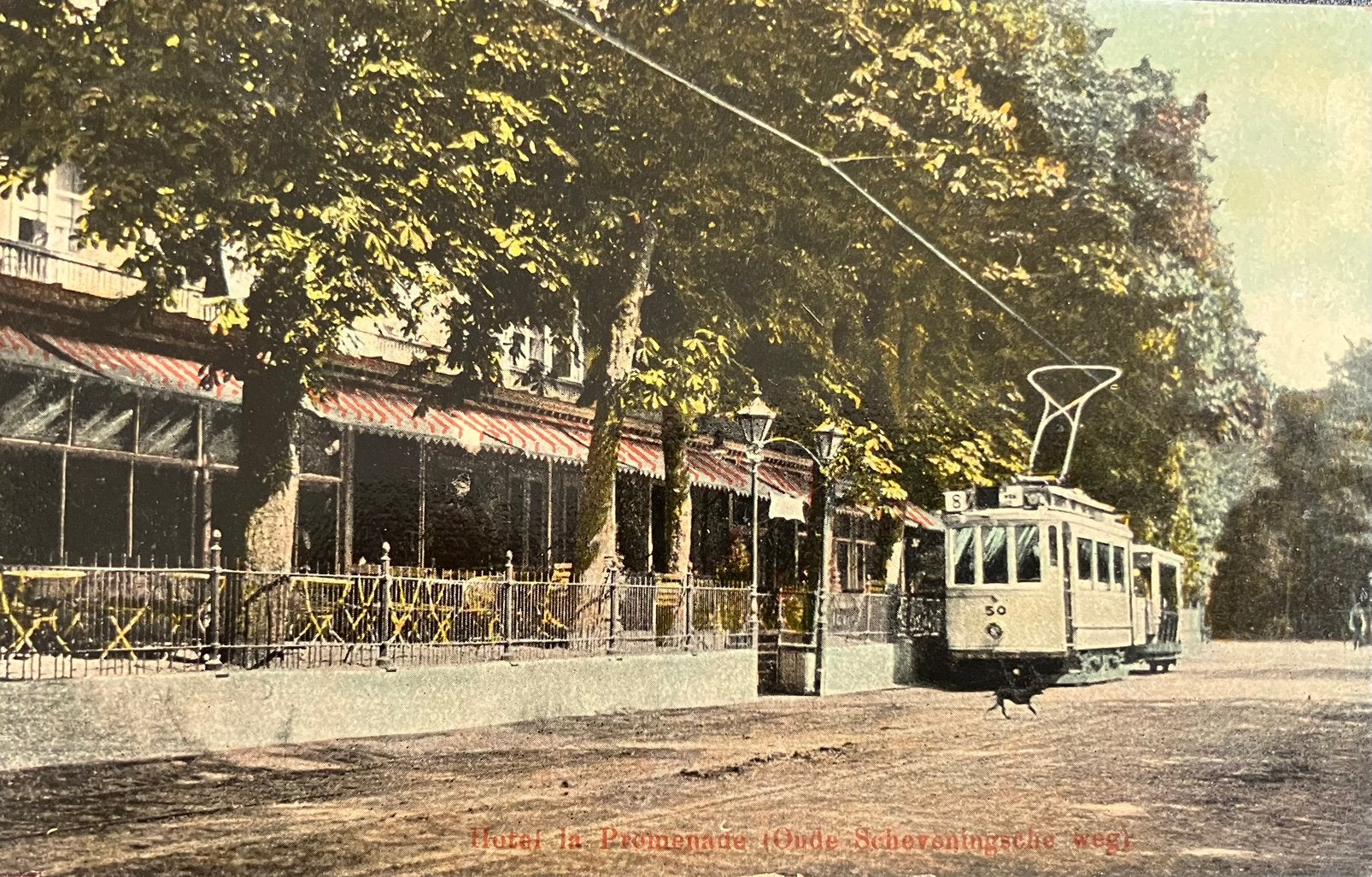 Oude ansichtkaart met tram op de Oude Scheveningscheweg, Ophalen of Verzenden, Voor 1920, Gelopen, Zuid-Holland