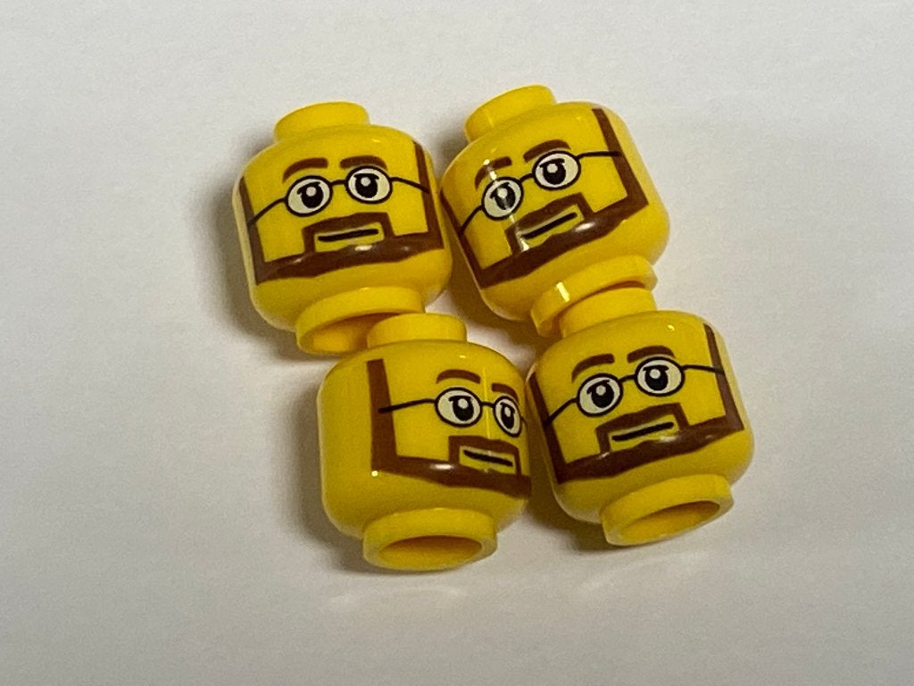 Partij Lego 4x nieuwe geel hoofd met bruine baard en bril, Overige thema's, Lego, Nieuw, Ophalen of Verzenden