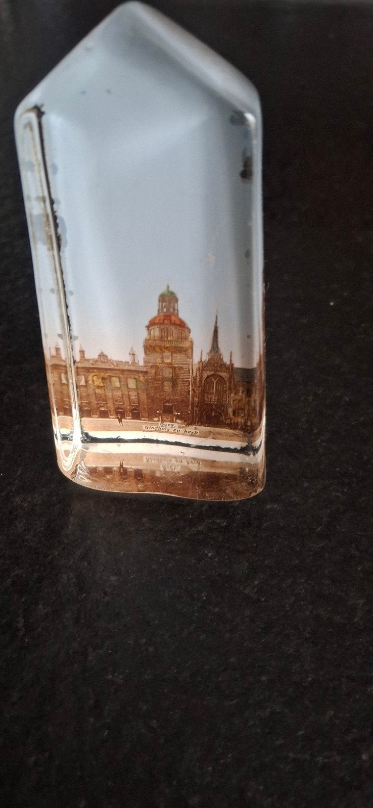Antiek Glazen presse-papier Stadhuis en Kerk Goes, Antiek en Kunst, Ophalen of Verzenden