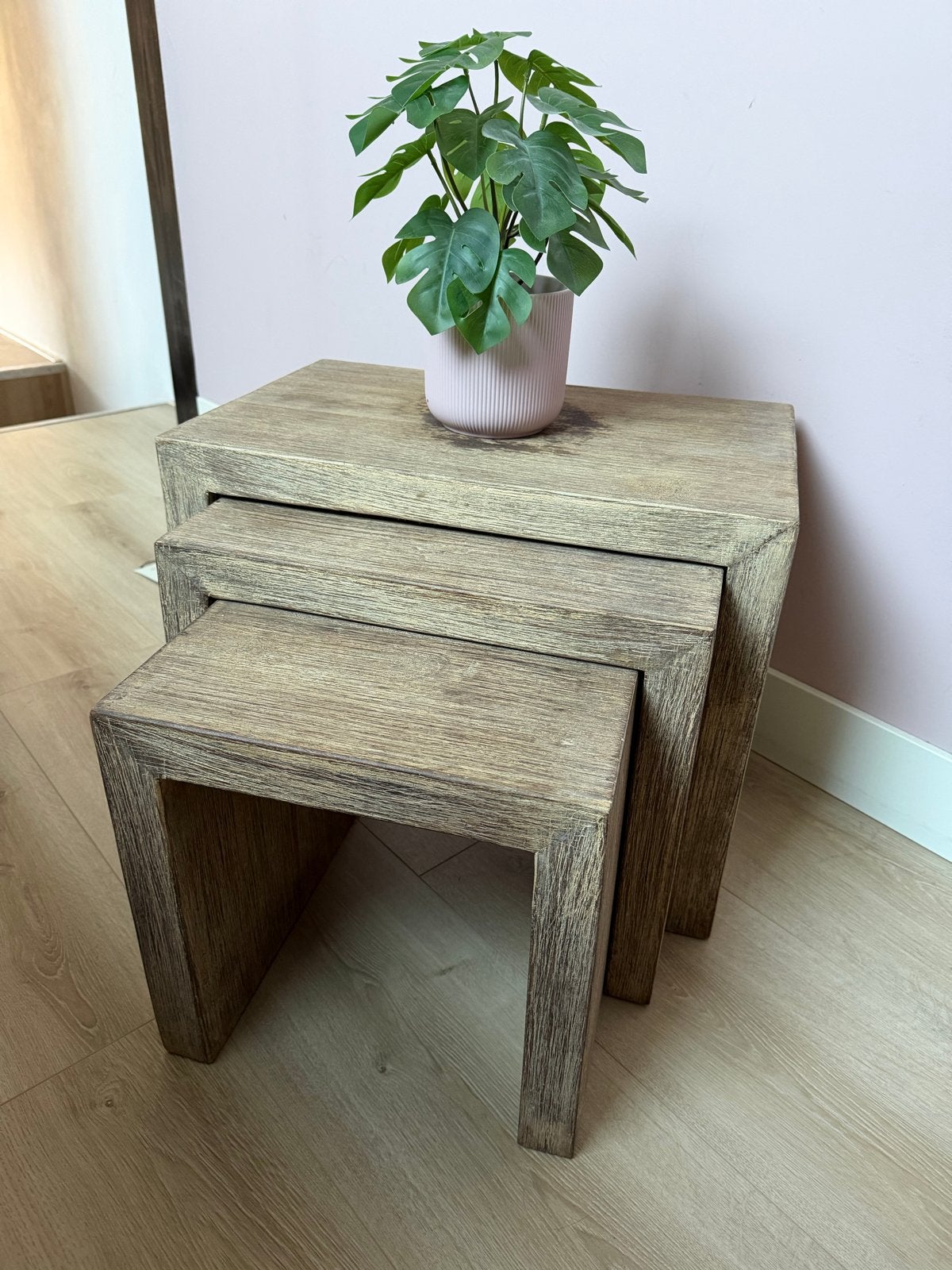 Set van 3 houten bijzettafels - Gebruikt, Gebruikt, 55 tot 75 cm, Rechthoekig, Hout