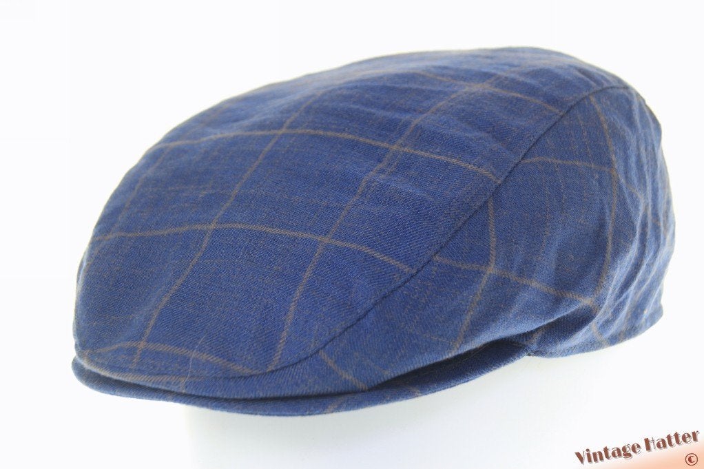 Vintage flatcap Platte pet Canda blauw met bruine ruit 60 XL, Kleding | Heren, 60 cm (XL, 7½ inch) of meer, Ophalen of Verzenden