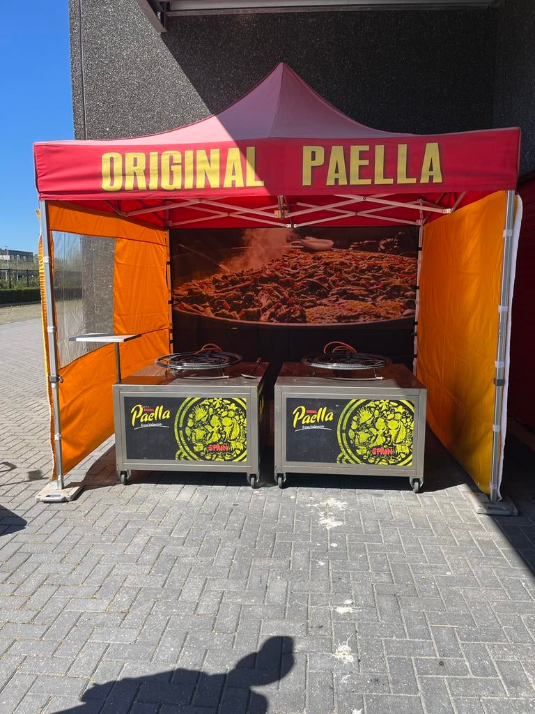 Complete Paella Kraam met Tent en Apparatuur, Ophalen, Gebruikt, Fornuis, Frituur en Grillen
