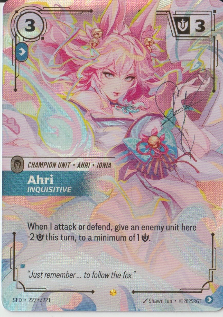 League of Legends Riftbound Ahri Signature Spiritforged, Ophalen of Verzenden, Zo goed als nieuw, Losse kaart, Foil