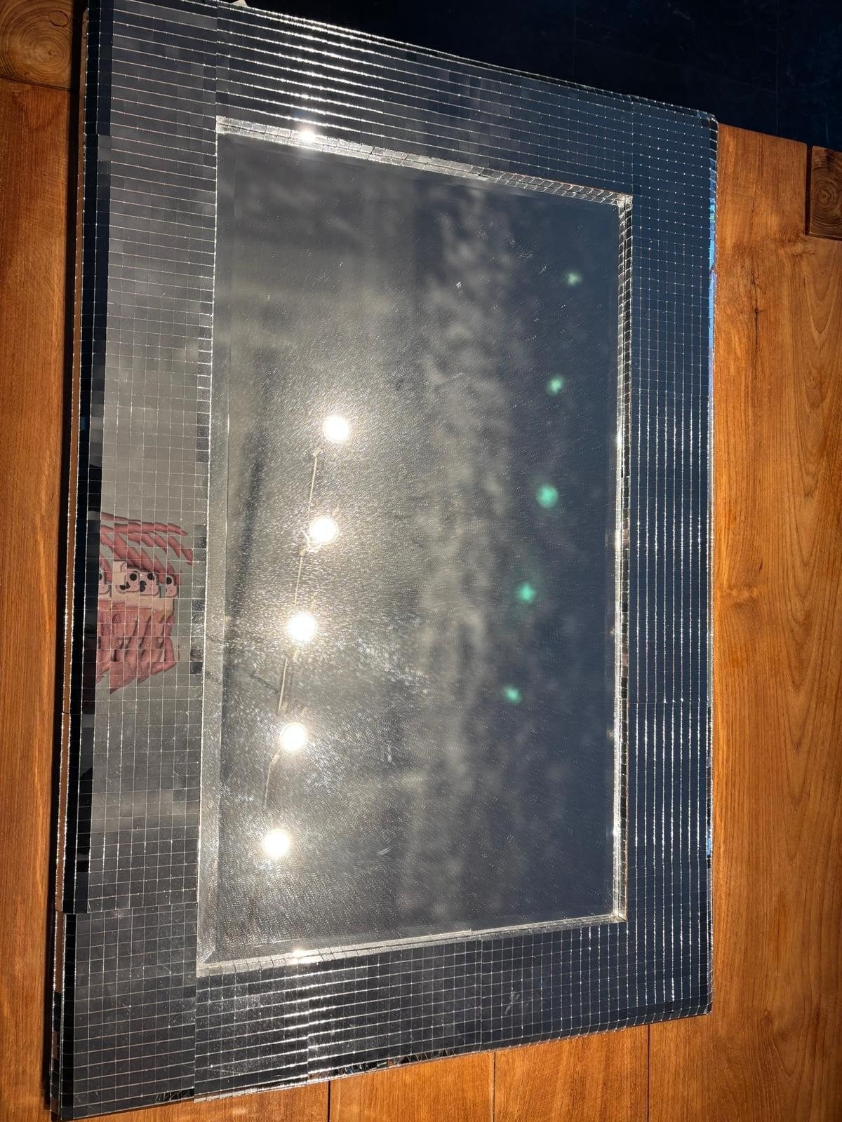 Disco spiegel met mozaïek rand, Huis en Inrichting, Gebruikt, 100 tot 150 cm, Ophalen of Verzenden, Rechthoekig
