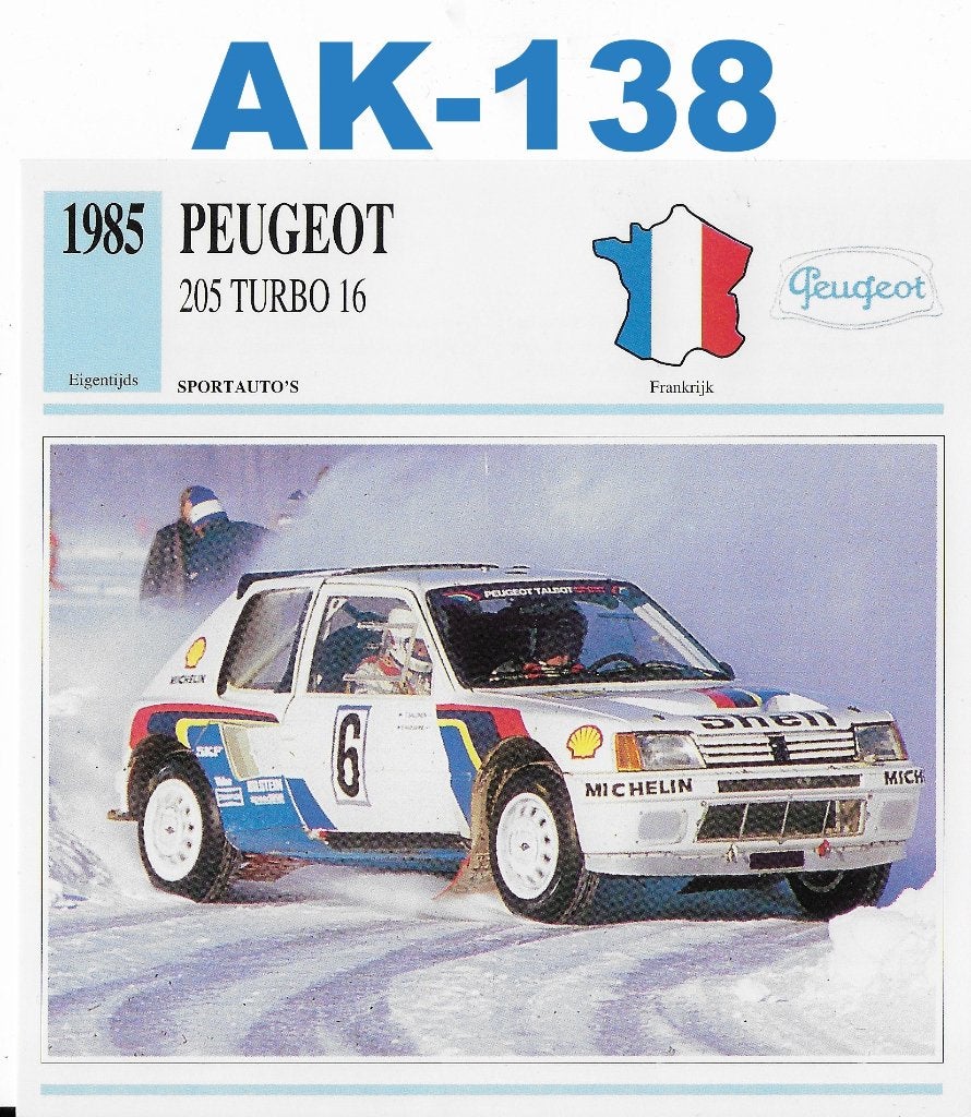 Ak138 autokaart peugeot 205 turbo 16 ( 1985 ), Ophalen of Verzenden, Zo goed als nieuw, Auto's