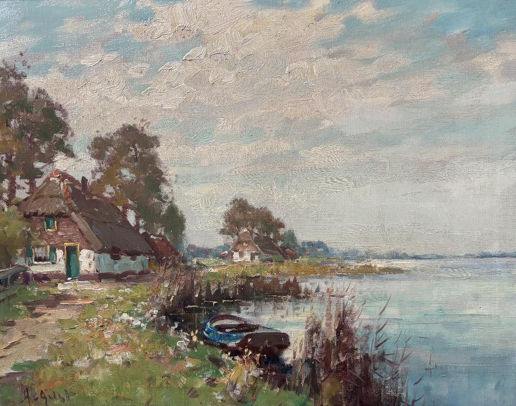 Arnout van Gilst (1898-1981)-Boerderij aan een plas, Antiek en Kunst, Ophalen of Verzenden
