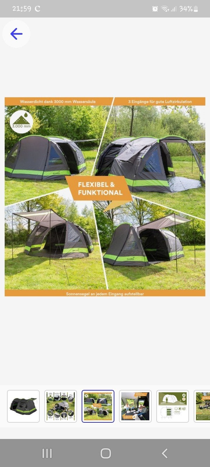 Skandika Kambo tunnel/bungalowtent 4 persoons, Caravans en Kamperen, Ophalen, Zo goed als nieuw, Tot en met 4