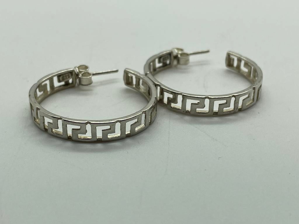 D543 Prachtige zilveren creolen Griekse Meander, Ophalen of Verzenden, X, Zilver, Zilver