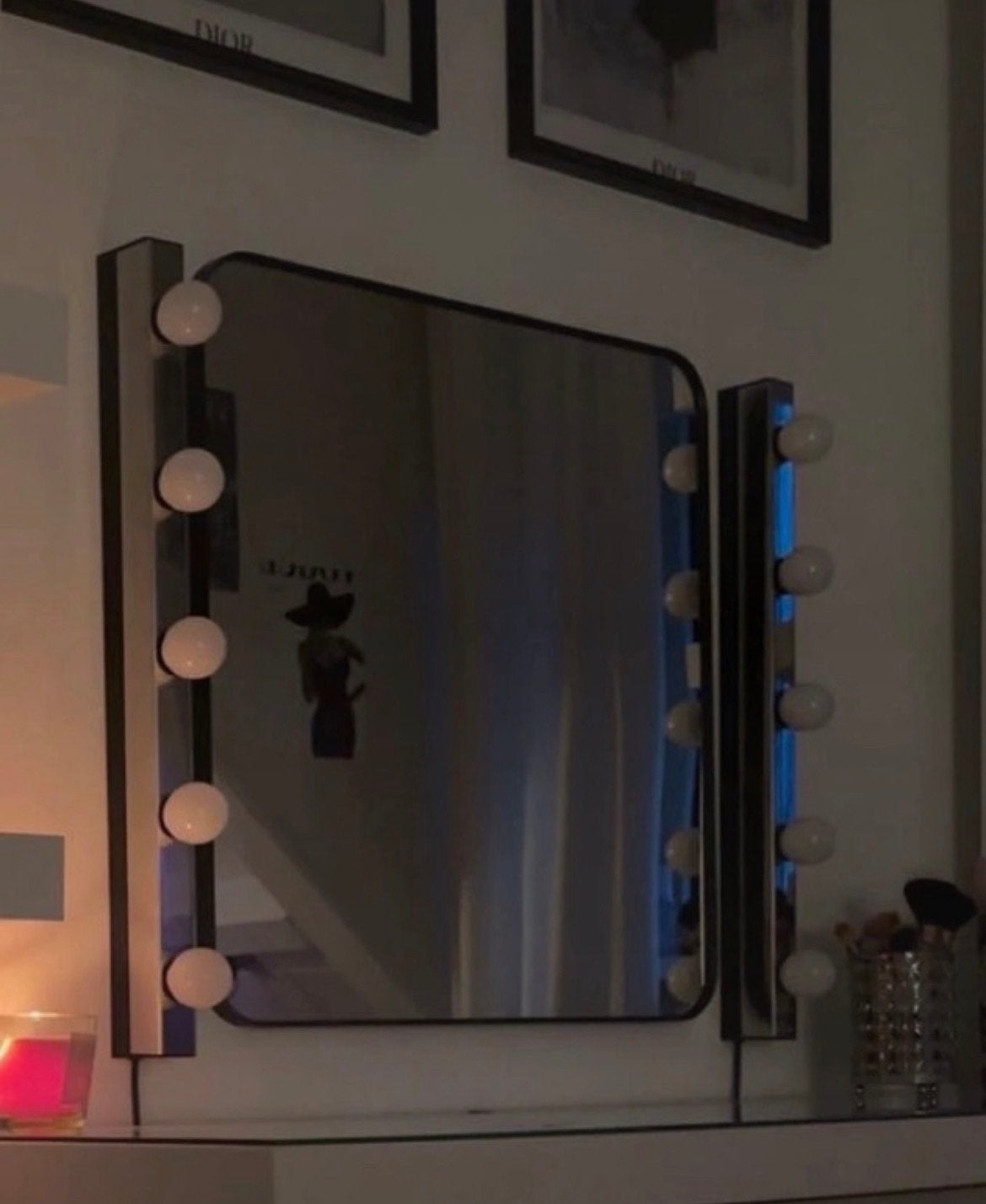 IKEA Lindbyn spiegel met make-up verlichting, Ophalen of Verzenden, Zo goed als nieuw, Vierkant, 50 tot 75 cm