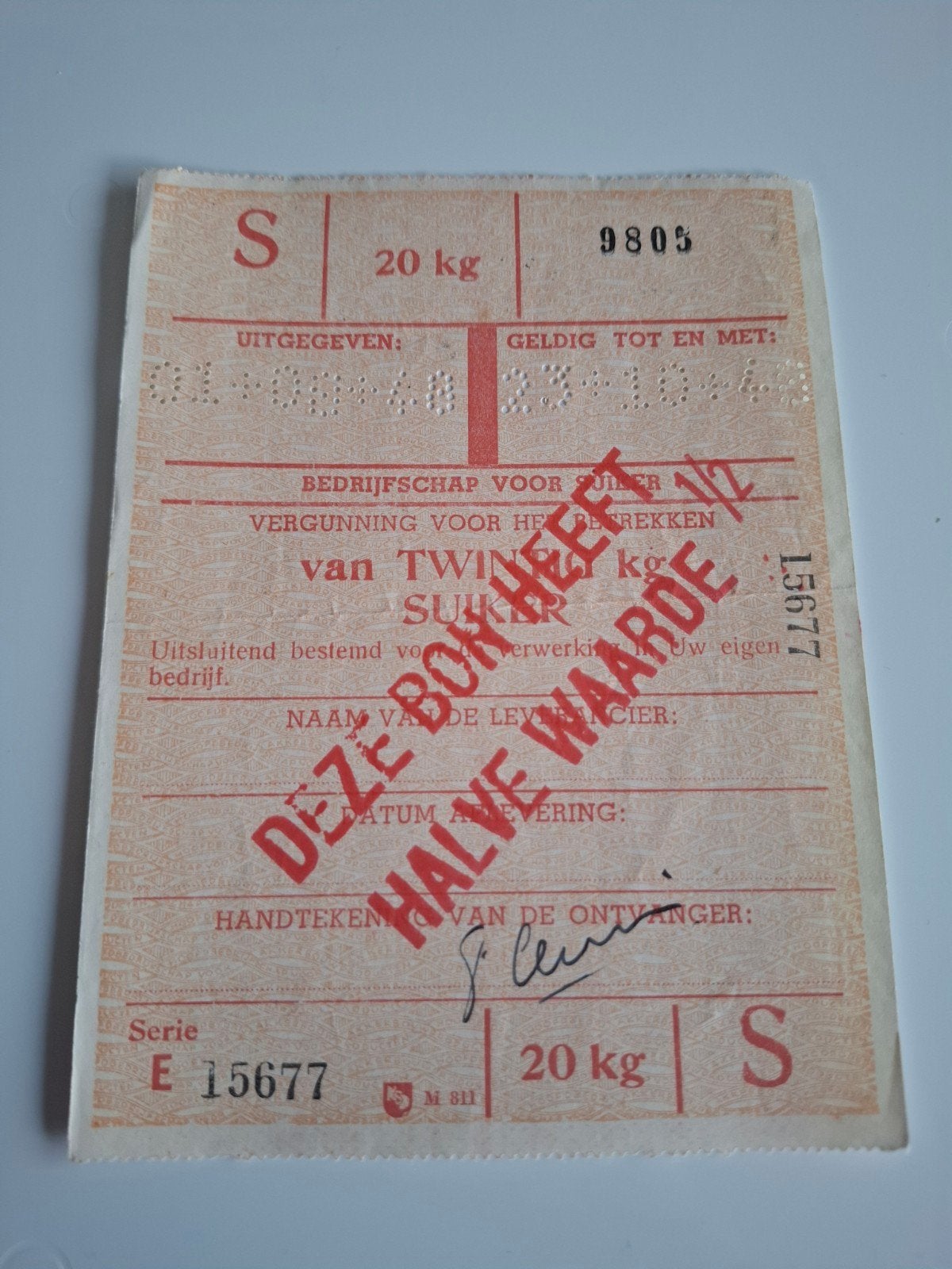 Suikerbon 20 kg bonkaart 1948 document, Verzamelen, Militaria | Tweede Wereldoorlog, Ophalen of Verzenden