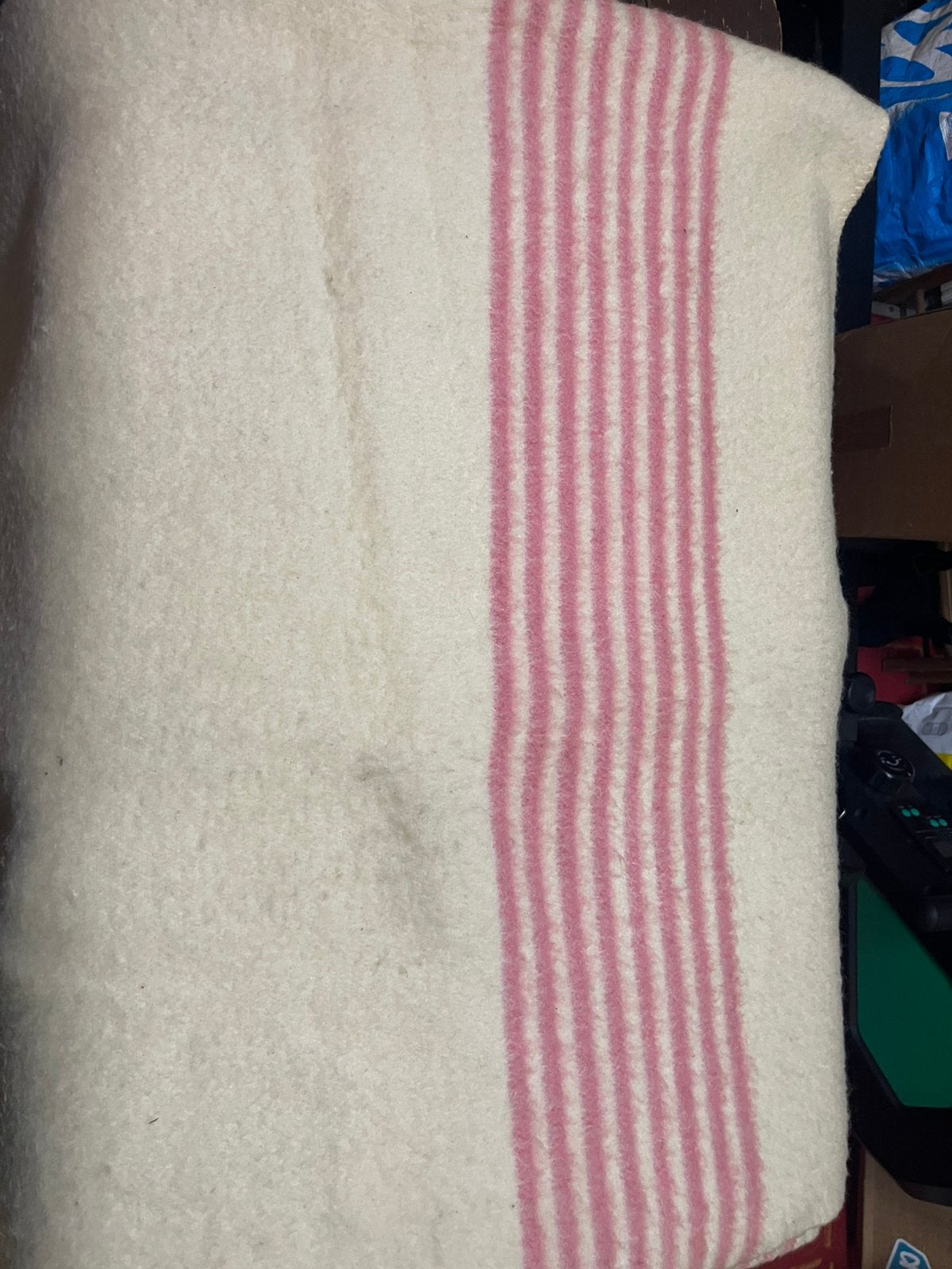 Wollen deken wit met roze streep, Huis en Inrichting, Ophalen of Verzenden, Gebruikt