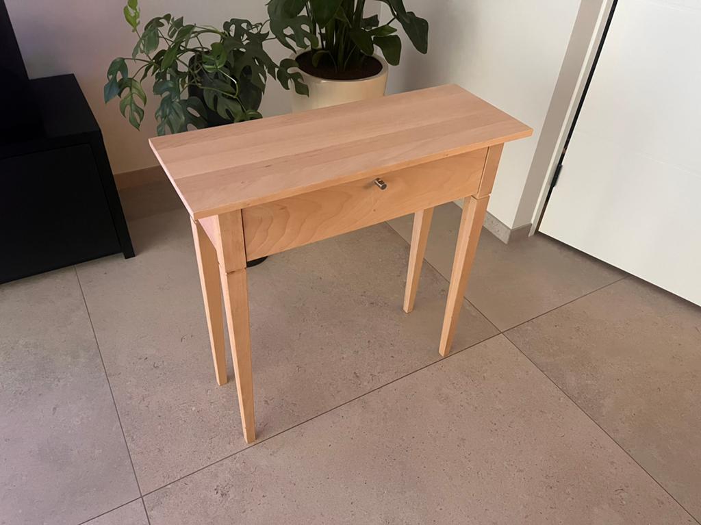 Houten bijzettafel met lade, Huis en Inrichting, Tafels | Bijzettafels, Ophalen, Nieuw, Scandinavisch minimalisme met mid-century invloeden.