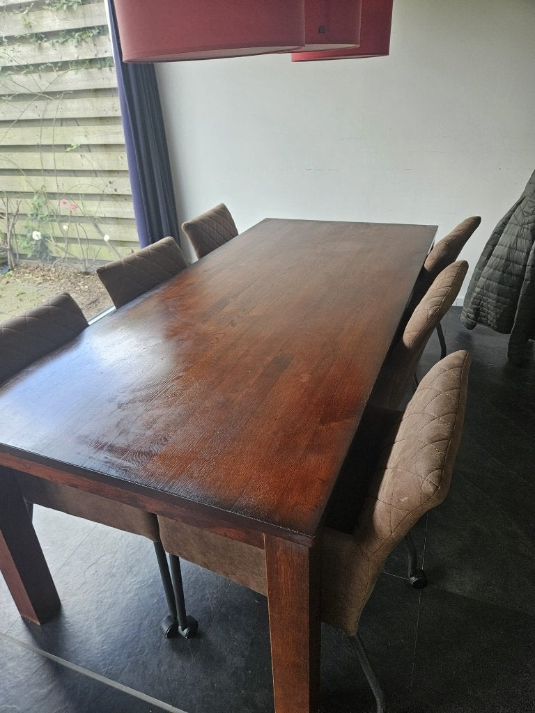 Stevig Eettafel + Stoelen, Ophalen, Gebruikt, 100 tot 150 cm, 200 cm of meer
