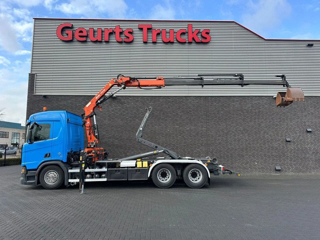 Scania R580 V8 6X4 HAAKARM + ATLAS AK 172.3E KRAAN/KRAN/CRAN, Auto's, Automaat, Euro 6, Scania, Blauw