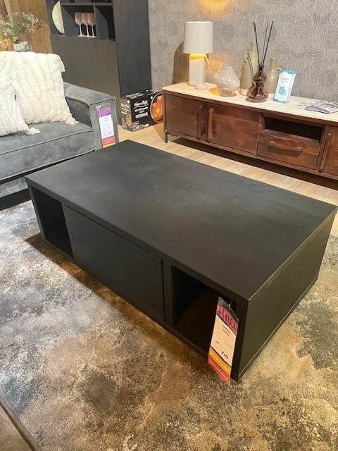 Salontafel Saalbach, 130b x 70d x 45h cm, zwart Grenen hout, Ophalen, 50 tot 100 cm, 100 tot 150 cm, Zo goed als nieuw