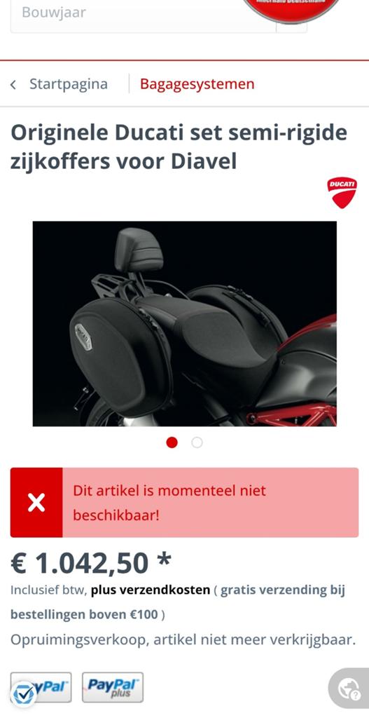 Originele Ducati set semi-rigide zijkoffers voor Diavel, Motoren, Ophalen of Verzenden