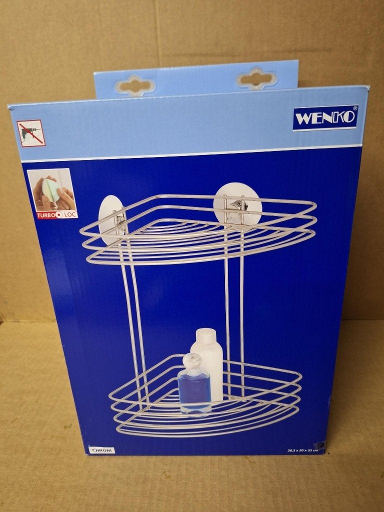 WENKO Turbo-Loc hoekrek badkamer 2-laags zonder boren – RVS, Overige merken, Nieuw, Ophalen of Verzenden, Douche-accessoire